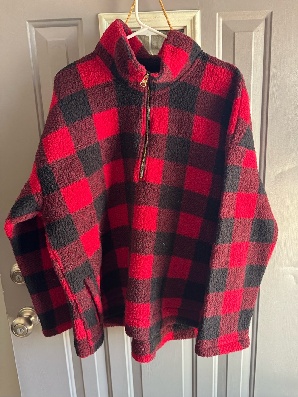 Old Navy Red and Black Buffalo Plaid Sherpa Pullover